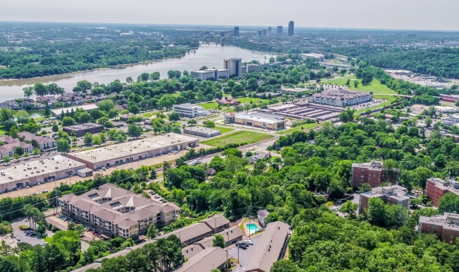 an aerial view of a city